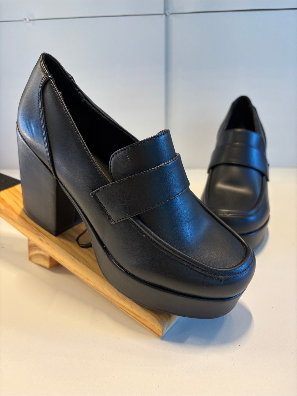 Mix No.6 Classic Black Platform Loafer Heels - Women